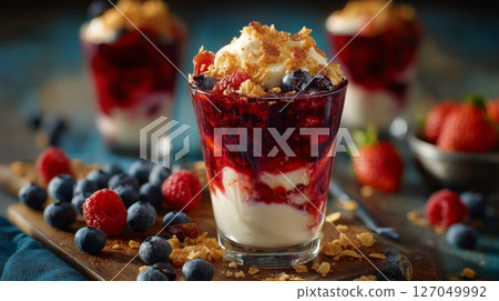 Layered Berry Yogurt Parfait with Granola 127049992