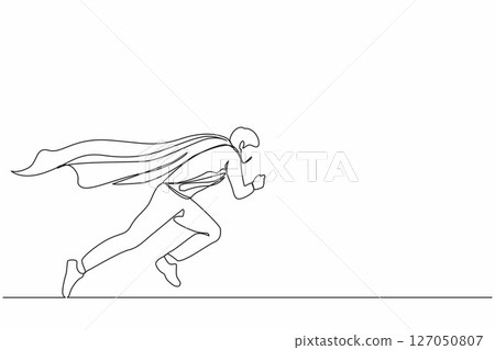 Continuous one line drawing super businessman running fast. Business superhero rushing on duty, business concept goal, achievement, and success. Single line draw design vector graphic illustration 127050807