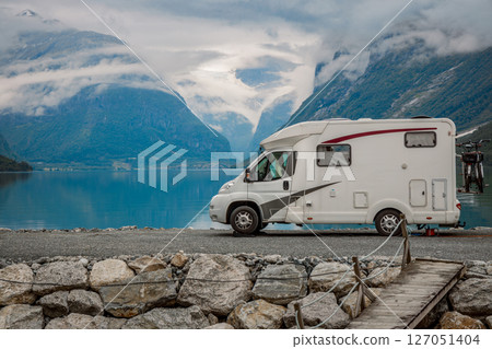 Family vacation travel RV, holiday trip in motorhome, Caravan car Vacation. 127051404