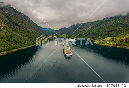 Geiranger fjord, Norway aerial photography. Geiranger fjord, Norway aerial photography. 127051410