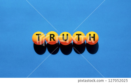 Truth symbol. Concept word Truth on beautiful yellow tennis ping pong balls. Beautiful wooden table wooden background. Business lifestyle truth concept. Copy space. 127052025