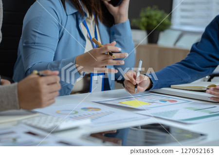 Project manager working and update tasks with milestones progress planning and professional investor working new start up project in the office Project manager working and update tasks with milestones progress planning and professional investor working new start up project in the office 127052163