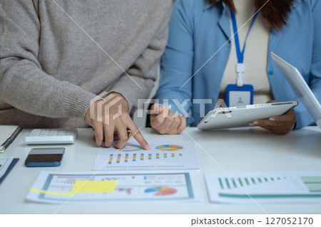 Business team present. professional investor working new start up project. tablet laptop computer with digital marketing media in design Finance managers meeting. 127052170