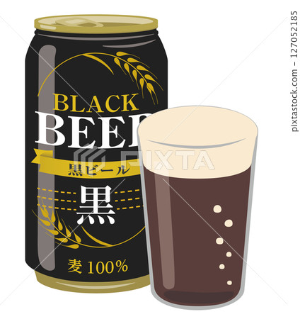 酒精飲料_罐裝黑啤酒和啤酒杯 127052185