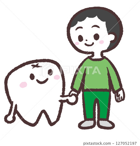 一個男孩看著一顆牙齒的插圖 一個男孩看著一顆牙齒的插圖 127052197