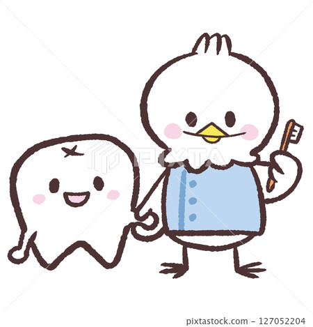 牙醫白鳥和牙齒並排站立的插圖 牙醫白鳥和牙齒並排站立的插圖 127052204