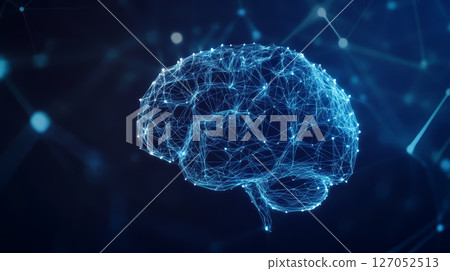 Digital illustration of brain composed of interconnected lines and nodes, symbolizing neural networks and technology 127052513
