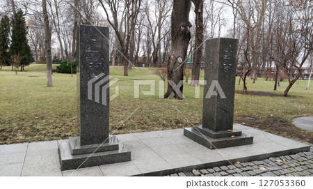 Kyiv, Ukraine February 20, 2025: Broken monuments in the "Glory" park erected in honor of the victory over fascism in the city of Kyiv Kyiv, Ukraine February 20, 2025: Broken monuments in the "Glory" park erected in honor of the victory over fascism in the city of Kyiv 127053360