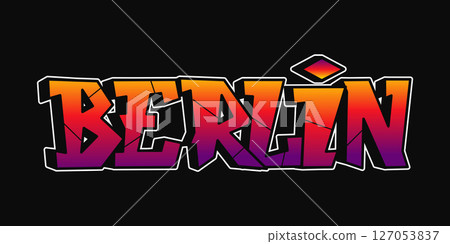 Urban graffiti spraying across concrete wall, showcasing edgy street art symbolizing Berlin s rebellious cultural landscape Urban graffiti spraying across concrete wall, showcasing edgy street art symbolizing Berlin s rebellious cultural landscape 127053837
