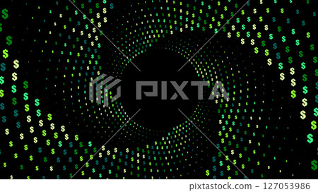 Background with a swirling vortex of green dollar signs of varying shades Background with a swirling vortex of green dollar signs of varying shades 127053986