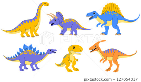 Collection of colorful dinosaurs on white background. Collection of colorful dinosaurs on white background. 127054017