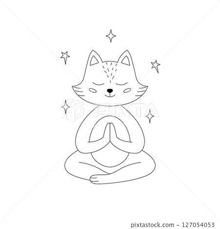 Fox in a meditative pose with its eyes closed and front paws crossed Fox in a meditative pose with its eyes closed and front paws crossed 127054053