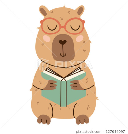 Smart capybara solving math with a calculator and math symbols. Flat hand-drawn style, transparent background. Ideal for educational posters, childrens books, and apps. Smart capybara solving math with a calculator and math symbols. Flat hand-drawn style, transparent background. Ideal for educational posters, childrens books, and apps. 127054097