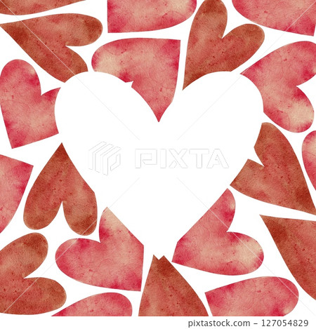 Pink and red hearts shaped frame on white. Watercolor illustration for cards, invitations, holidays Spring, birthday, Valentine's Day, wedding or Mother's Day. Pink and red hearts shaped frame on white. Watercolor illustration for cards, invitations, holidays Spring, birthday, Valentine's Day, wedding or Mother's Day. 127054829