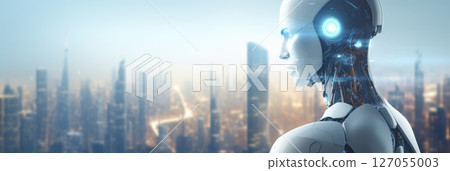 Modern technology of the future, robot on light background Modern technology of the future, robot on light background 127055003