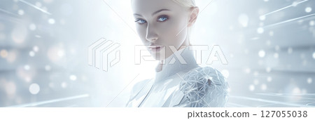 Modern technology of the future, robot on light background Modern technology of the future, robot on light background 127055038