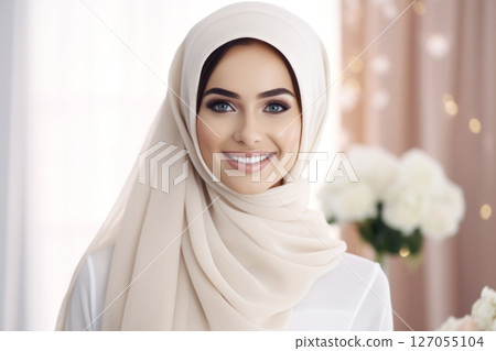 Portrait of an Arab girl bride on a light background Portrait of an Arab girl bride on a light background 127055104
