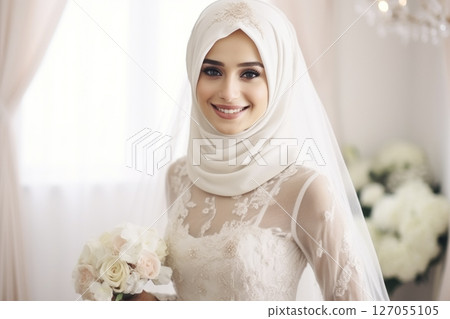 Portrait of an Arab girl bride on a light background Portrait of an Arab girl bride on a light background 127055105