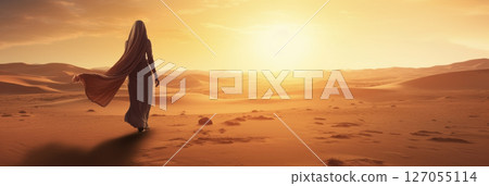 Girl in the desert on a light background Girl in the desert on a light background 127055114