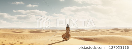 Girl in the desert on a light background Girl in the desert on a light background 127055116