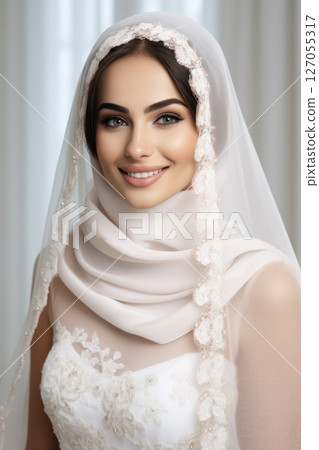 Portrait of an Arab girl bride on a light background 127055317