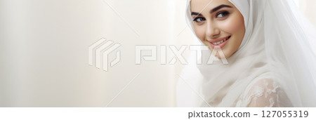 Portrait of an Arab girl bride on a light background 127055319