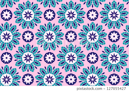 Seamless pattern of stylized floral mosaic designs  127055427