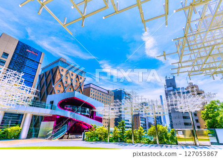 Tokyo cityscape in Japan - View of Shibuya Sakura Stage, Nigiwai Stage and buildings 127055867
