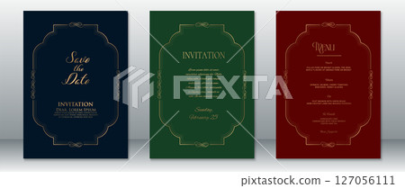 Elegant Wedding Invitation Set with Gold Border and Dark Jewel Tones 127056111