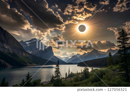 sunset over mountains 127056321