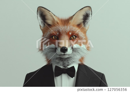 Photorealistic Fox in Formal Attire Portrait 127056356