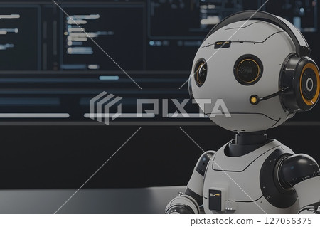Sleek Minimalist Robot Design in AI Call Center Environment Sleek Minimalist Robot Design in AI Call Center Environment 127056375