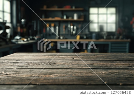 Luxury Garage Tool Table in Chaotic Background Luxury Garage Tool Table in Chaotic Background 127056438