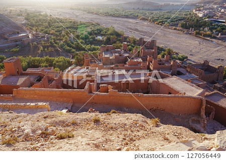 View to ksar Ait Ben Haddou in Atlas Mountains in Morocco View to ksar Ait Ben Haddou in Atlas Mountains in Morocco 127056449