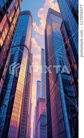 Towering Modern Skyscrapers Reach for a Colorful Sky 127056977