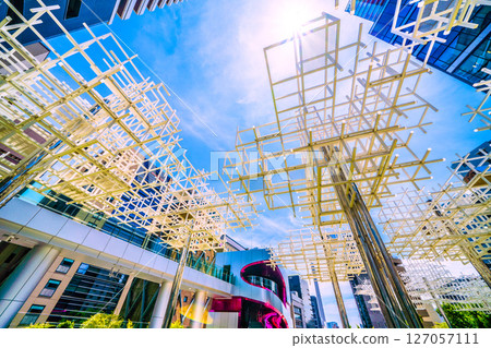 Tokyo cityscape in Japan - View of Shibuya Sakura Stage, Nigiwai Stage and buildings 127057111