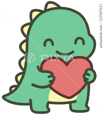 Cute Dino Holding a Heart Cute Dino Holding a Heart 127057311