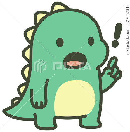 Cute Dino Pointing with Exclamation Mark 127057312