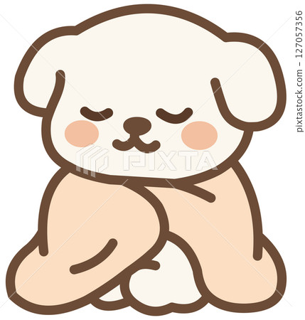 Cute White Puppy Snuggled Up with Blanket Cute White Puppy Snuggled Up with Blanket 127057356