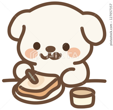Cute White Puppy Spreading on Toast Cute White Puppy Spreading on Toast 127057357