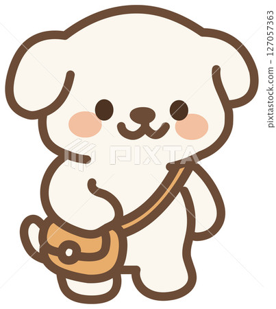 Cute White Puppy with Shoulder Bag Cute White Puppy with Shoulder Bag 127057363
