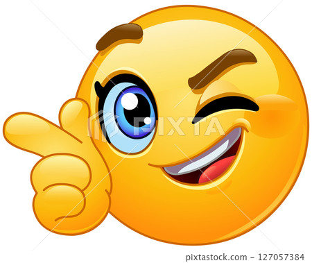 Winking and Pointing Female Emoticon 127057384