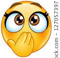 Female Emoticon with Hand on Mouth 127057397
