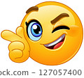Winking and Pointing Female Emoticon 127057400