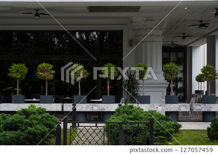 Outdoor terrace of an expensive restaurant in Batumi, Georgia 127057459