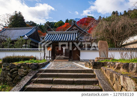 Hasedera Temple with autumn leaf colors and blue sky, Sakurai, Nara Hasedera Temple with autumn leaf colors and blue sky, Sakurai, Nara 127058110