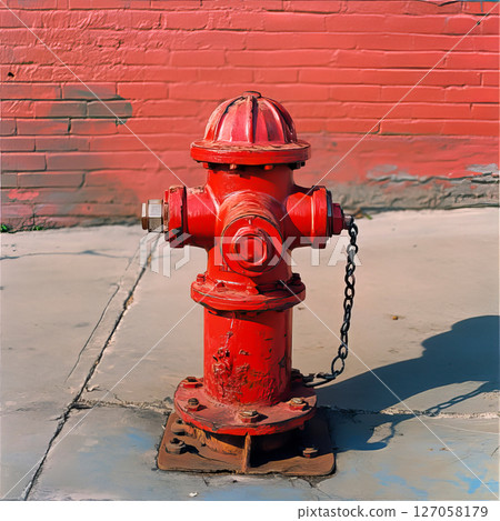 Red and old fire hydrant to the street Red and old fire hydrant to the street 127058179