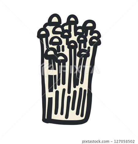 Enoki mushroom outline hand drawn color illustration 127058502