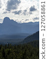 Coniferous forest and majestic mountain range under cloudy sky in british columbia 127058861