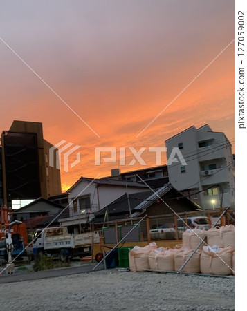 Construction site at sunset Construction site at sunset 127059002
